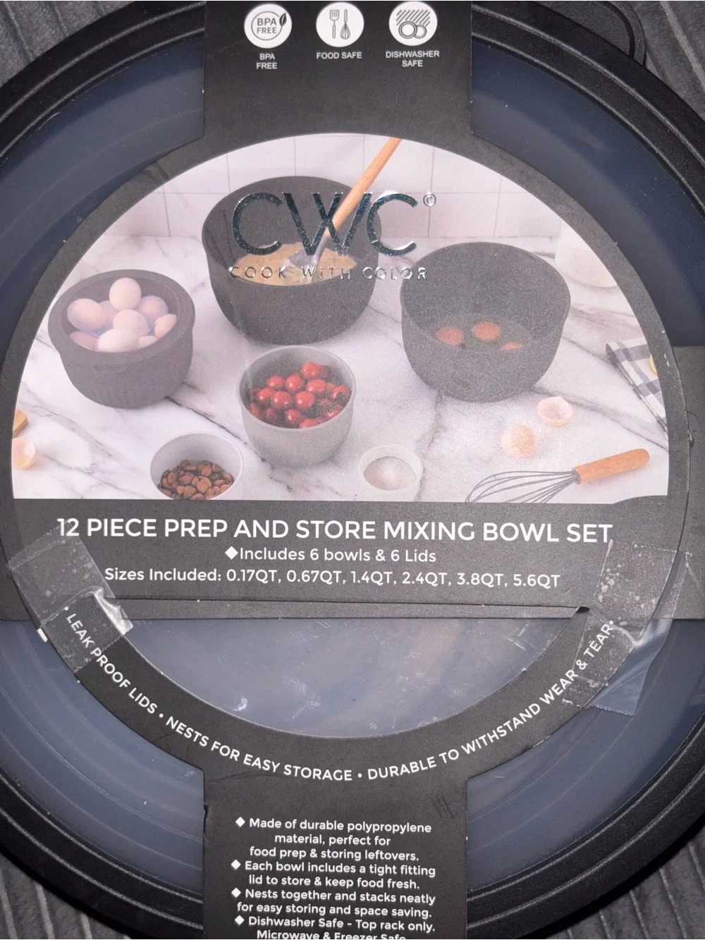 12-Piece Black Prep and Store Mixing Bowl Set